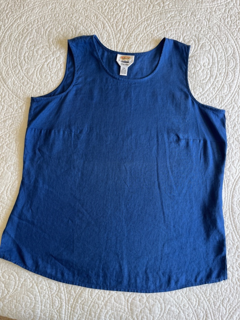 Talbots Irish Linen Sleeveless Tank Top Women's 14W Blue Lagenlook Basic Comfort